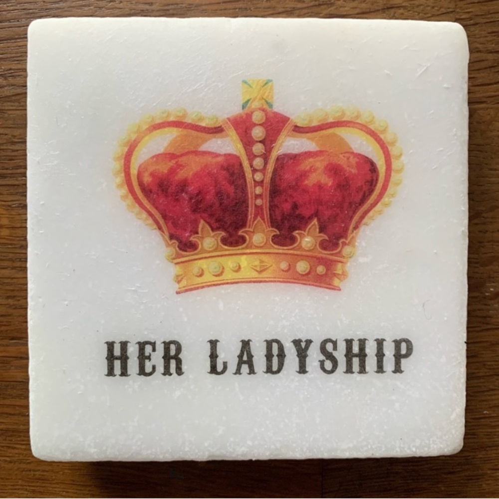 Her Ladyship White marble handmade coaster with cork backing.